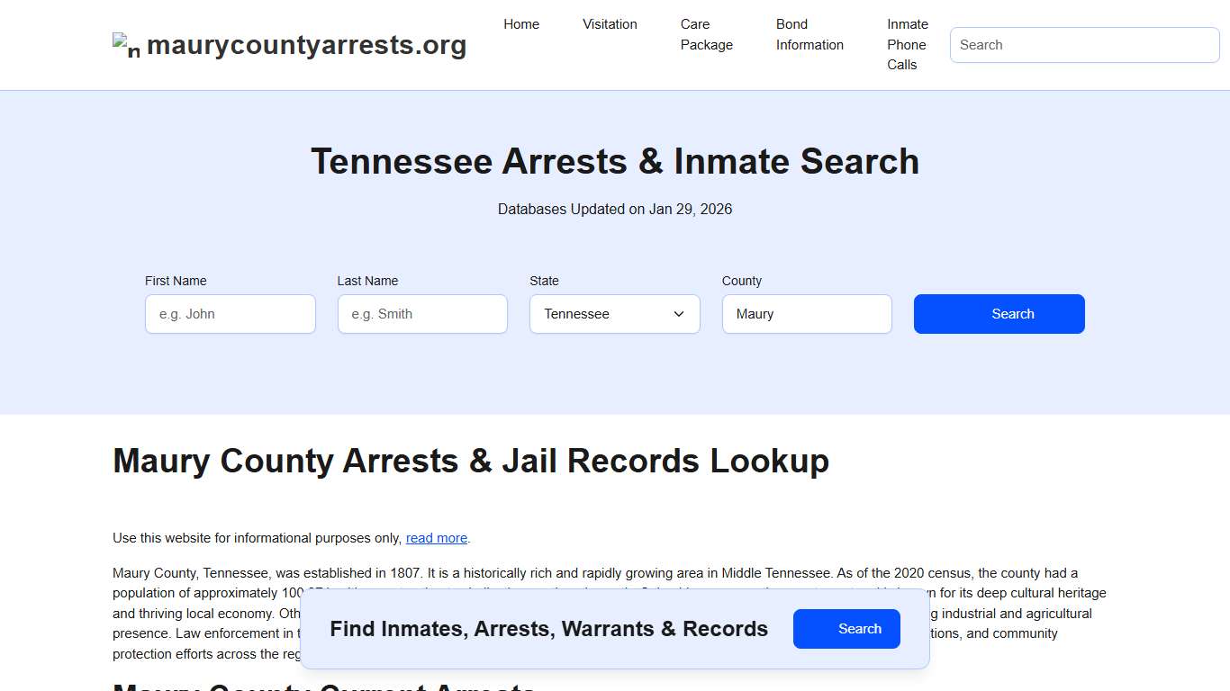 Maury County, TN Arrests, Warrants, Police Records Search