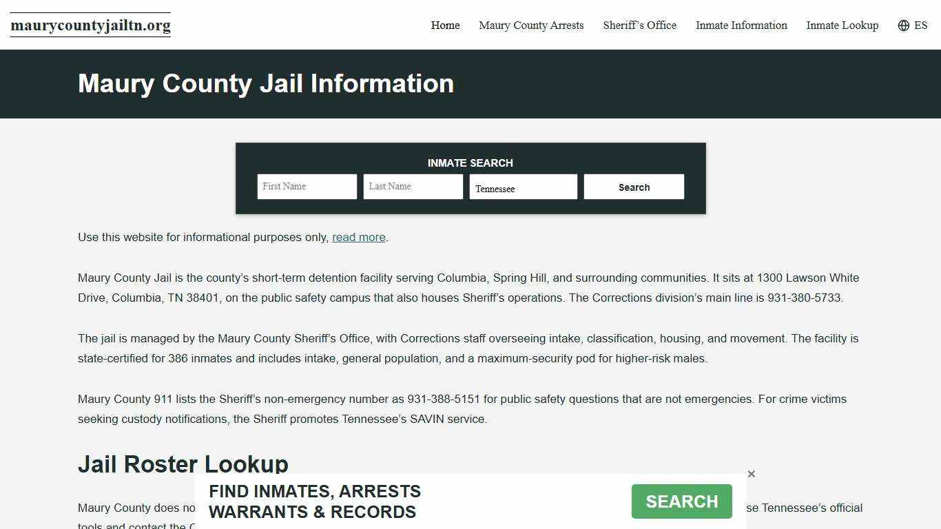Maury County, TN Jail Roster, Inmate Info